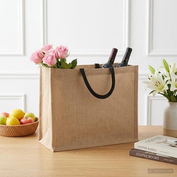 vidaXL Jute handtassen 10 Naturel en Zwart 42 x 33 x 19 cm, Verzenden, Nieuw
