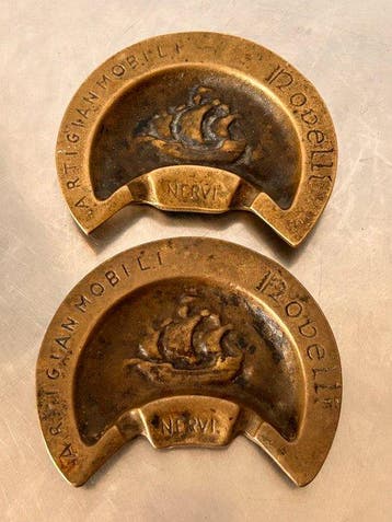 Pair of Bronze Maritime Advertising Ashtrays / Vide-Poche –