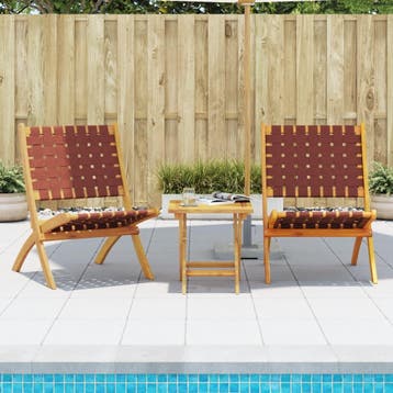 vidaXL Set van 2 klapstoelen met tafel, rood, massief hout, Tuin en Terras, Tuinstoelen, Verzenden, Nieuw, Hout