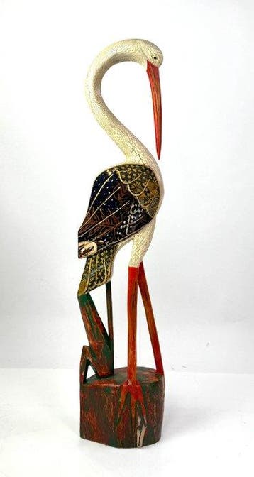 Beeld, L’airone elegante - 80 cm - Hout - 2000
