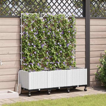 vidaXL Tuinplantbak met schutting en wielen 3 st Wit 120 x, Verzenden, Nieuw, Minder dan 60 cm, 60 cm of meer