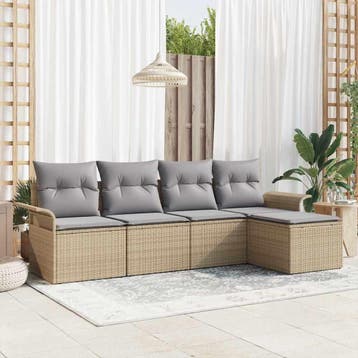 vidaXL Buitensofa 5 st Beige poly rattan, Tuin en Terras, Tuinsets en Loungesets, Verzenden, Nieuw, Rotan, 5 zitplaatsen