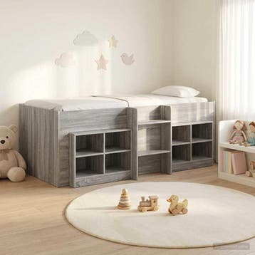 vidaXL Loft Bed Frame met Kast 3 st Grijs Sonoma Bewerkt, Verzenden, Nieuw, Grijs, Hout
