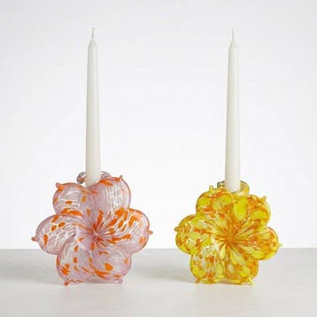 Kandelaar (2) - Glas - bloemenkandelaar, Antiek en Kunst, Antiek | Glas en Kristal