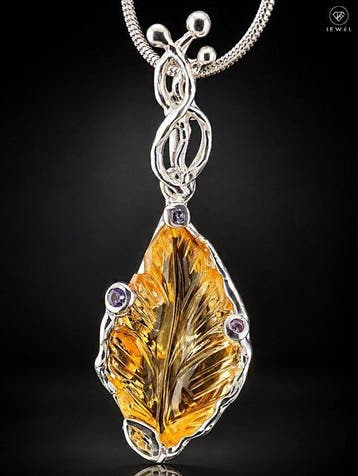 Blad Citrien Ketting - 925 Sterling Zilver - Gele Edelsteen