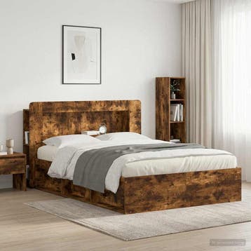 vidaXL Hoofdbordkast met opslag Gerookt eiken Geconstrueerd, Verzenden, Nieuw, Bruin, Hout