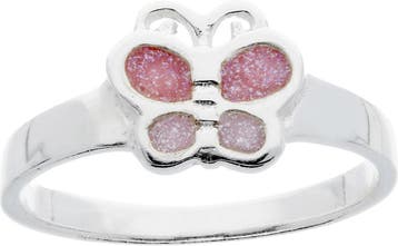 Lilly Ring met vlinder - Zilver - Glitter - roze - mt 15.25, Verzenden, Nieuw
