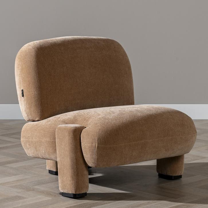 50% Korting: Scandinavische fauteuil Louise chenille, Huis en Inrichting, Fauteuils, Zo goed als nieuw, Stof, Ophalen