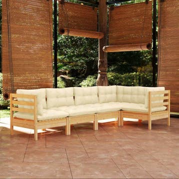 vidaXL 5-delige Loungeset met crèmekleurige kussens, Verzenden, Nieuw, 5 zitplaatsen, Loungeset