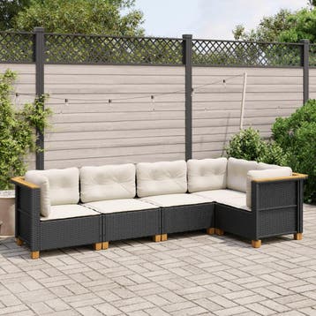 vidaXL 5-delige Loungeset met kussens poly rattan zwart, Verzenden, Nieuw, Loungeset