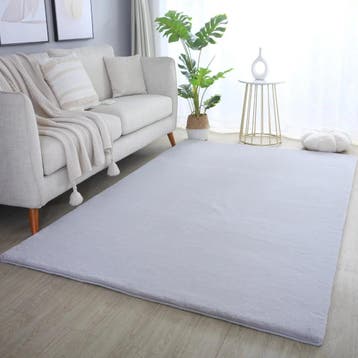 Wasbaar Vloerkleed | Pouffy | Uni | Zilver | 140x200 cm, Verzenden, Nieuw
