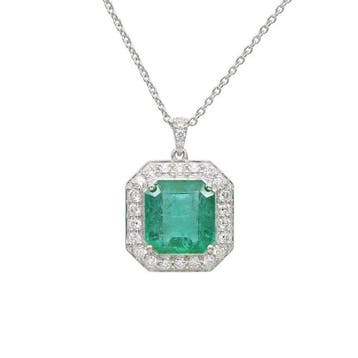 Halsketting - 14 karaat Witgoud - 8.09ct. tw. Smaragd -, Nieuw