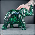Prachtige malachiet-elefant – meesterwerk uit natuurlijk