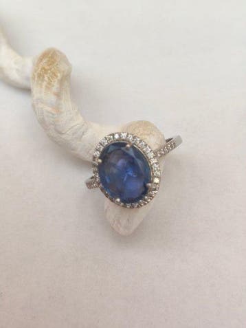 Ring Platina - 3.72ct. tw. Saffier - Diamant - IGI, Nieuw