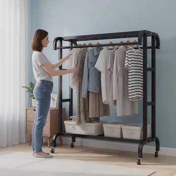 Robuust Kledingrek met Wielen - Dubbele Rails & Opbergruimte, Verzenden, Nieuw