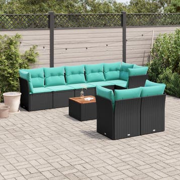 vidaXL 9-delige Loungeset met kussens poly rattan zwart, Verzenden, Nieuw, Loungeset
