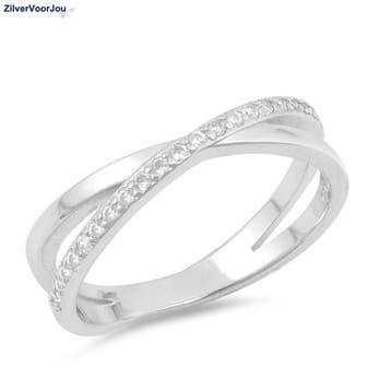 Zilveren cross ring witte cz, Verzenden, Nieuw, Zilver