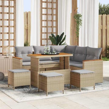 vidaXL Tuin Sofa Set met kussen met opslag Beige Poly riet, Tuin en Terras, Tuinsets en Loungesets, Verzenden, Nieuw, Rotan, Meer dan 8 zitplaatsen