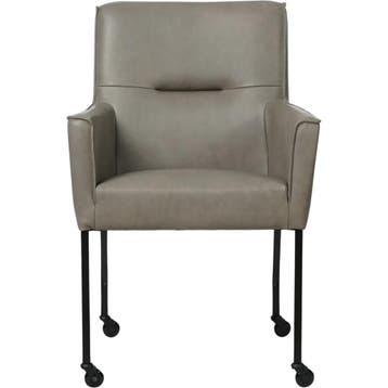 Leren eetkamerstoel met wieltjes en armleuning Lucky -, Huis en Inrichting, Stoelen, Ophalen of Verzenden, Nieuw, Leer, Bohemian, Industrieel, Modern, Scandinavisch