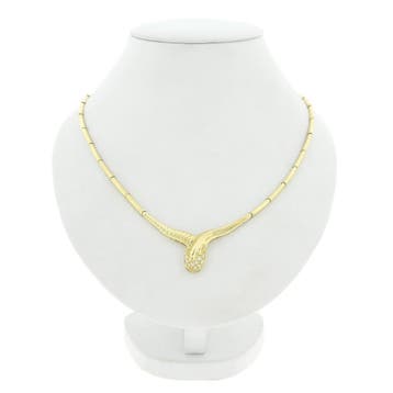 Gouden staafjes schakelcollier met vaste hanger en zirconia, Gebruikt, Ophalen of Verzenden, Met edelsteen, Goud