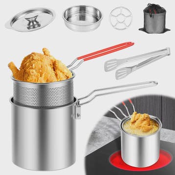 RVS Frituurpan met Mandje en Deksel - Draagbare Keuken Fritu, Verzenden, Nieuw
