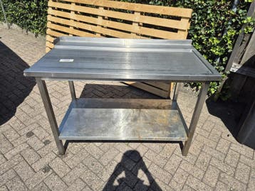 rvs spoeltafel werktafel in veiling verkoop slagerij, Gebruikt, RVS Meubilair