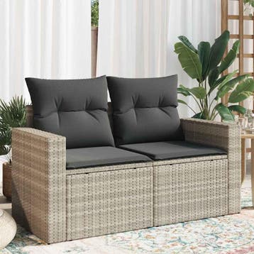 vidaXL Tuinbank 2-zits met kussens poly rattan lichtgrijs, Verzenden, Nieuw