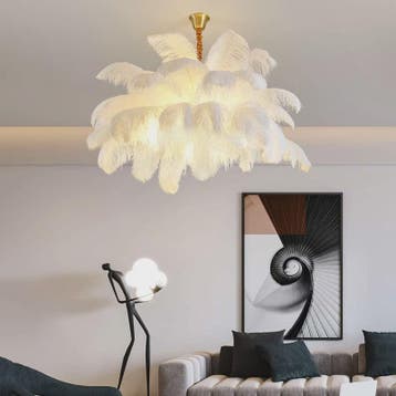 Luxe Struisvogelveer Hanglamp LED - Sfeervolle Verlichting v, Verzenden, Nieuw
