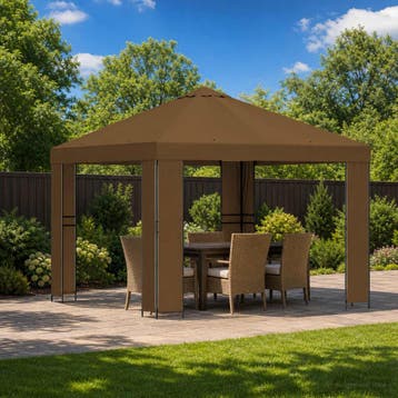 vidaXL Paviljoen 3 x 3 m Taupe Polyester en staal 190 gsm, Verzenden, Nieuw