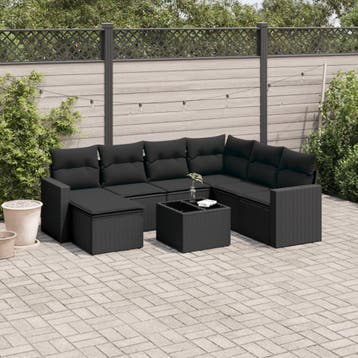 vidaXL 8-delige Loungeset met kussens poly rattan zwart, Verzenden, Nieuw, Loungeset