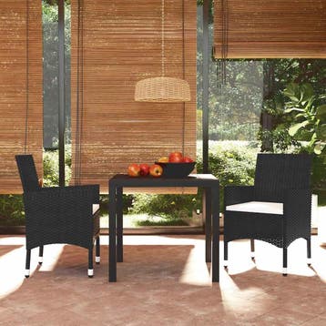 vidaXL 3-delige Tuinset met kussens poly rattan zwart, Verzenden, Nieuw, 2 zitplaatsen, Tuinset