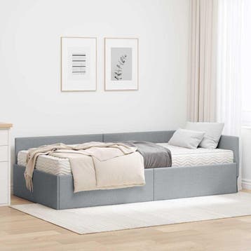 vidaXL Hoekbedframe met Matras 2 st Lichtgrijs 80 x 200 cm, Verzenden, Nieuw, Eenpersoons, Stof