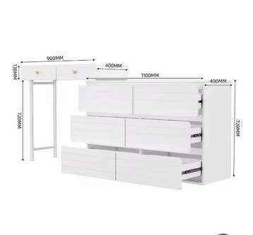 Kaptafel met 3 Niveaus, Uitschuifbare Kasten en 6 Lades, Verzenden, Nieuw