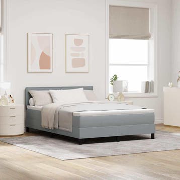vidaXL Boxspring bed met kussen Lichtgrijs 140 x 200 cm Stof, Verzenden, Nieuw, Grijs, Stof