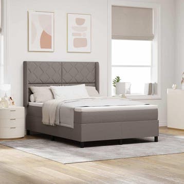 vidaXL LED Box Spring Bed met hoofdeinde Taupe 160 x 200 cm, Verzenden, Nieuw, Tweepersoons, Stof