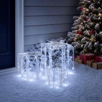 vidaXL Verlichte kerstcadeau doos 3 st 150 LEDs Koel wit, Verzenden, Nieuw