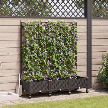 vidaXL Tuinplantbak met schutting en wielen 3 st Bruin PP, Tuin en Terras, Verzenden, Nieuw, Minder dan 60 cm