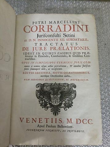 Petri Marcellini Corradini - Tractatus de jure prælationis -
