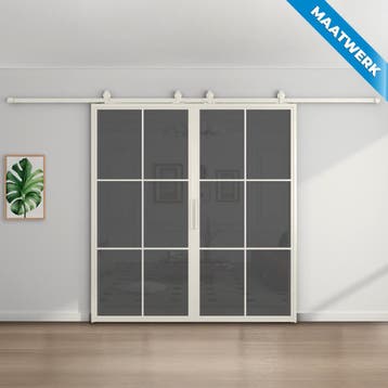 Dubbele stalen Schuifdeuren 6 Vlaks Wit Maatwerk Rook glas, Doe-het-zelf en Verbouw, Kozijnen en Schuifpuien, Nieuw, Metaal, Inclusief glas
