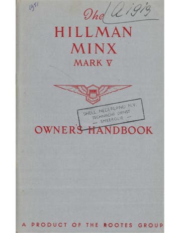 1951 HILLMAN MINX MARK V INSTRUCTIEBOEKJE ENGELS