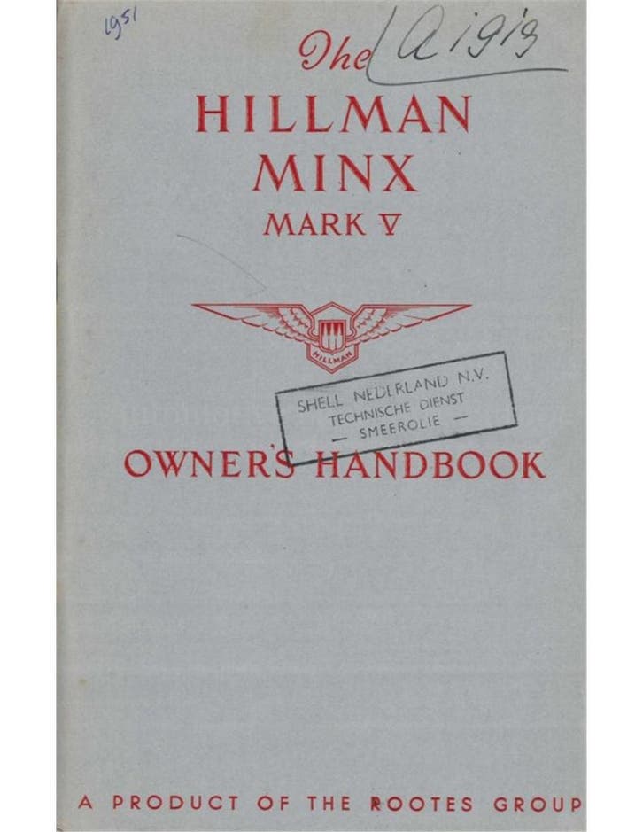 1951 HILLMAN MINX MARK V INSTRUCTIEBOEKJE ENGELS, Auto diversen, Handleidingen en Instructieboekjes