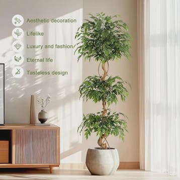 Kunst Ficus Boom met Gebogen Stam en Witte Pot - Realistisch, Verzenden