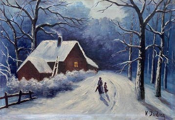 Russische school (XX) - Crépuscule d’hiver, le retour à la