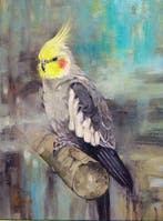 Szilard Banyi - Cockatiel on Perch, Antiek en Kunst