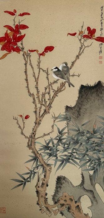 inkt en kleur op papier. hangende rol - Zhang Daqian - China