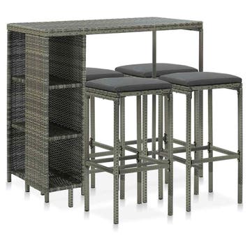 vidaXL 5-delige Tuinbarset met kussens poly rattan grijs, Verzenden, Nieuw