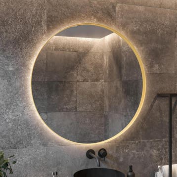 Spiegel AquaSplash Star Rond met LED 40 cm Mat Goud, Huis en Inrichting, Ophalen of Verzenden, Nieuw