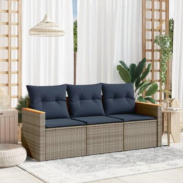 vidaXL 3-delige tuinbankset met kussens, grijs polyrotan, Tuin en Terras, Tuinsets en Loungesets, Verzenden, Nieuw