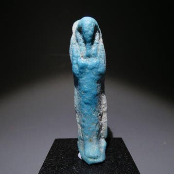 Oud-Egyptisch Faience Shabti, blauw gekleurd, 6,7 cm hoog.