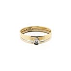 Bicolor gouden ring met zirconia, Sieraden, Tassen en Uiterlijk, Ringen, Gebruikt, Overige kleuren, 19 tot 20, Ophalen of Verzenden